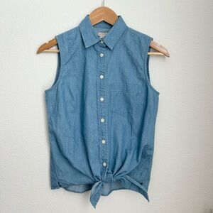 J.Crew Factory Chambray Button Down Tie Waist Blouse - Size 0